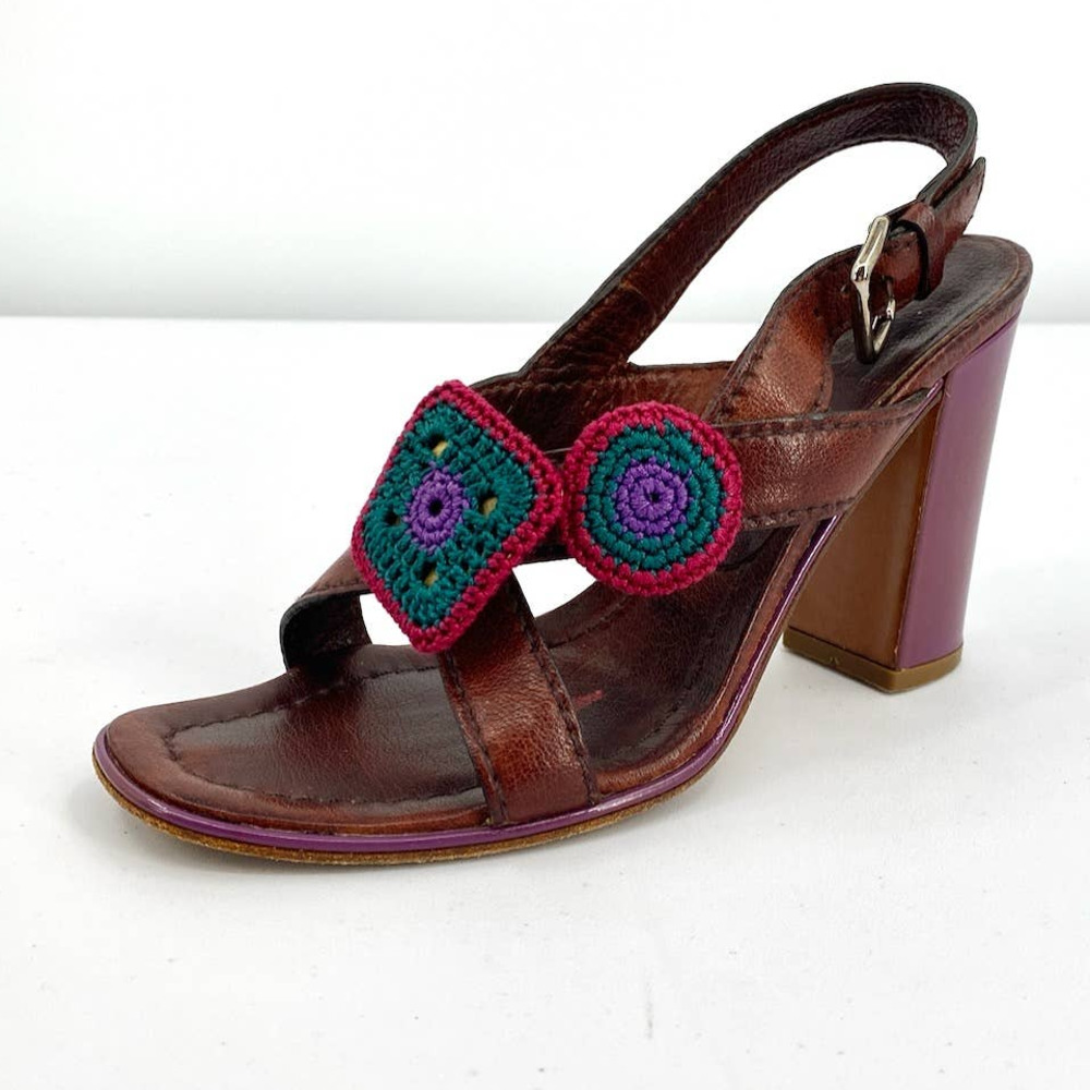Authentic Prada Leather Embellished Cross Strap Slingback Sandals Size 35.5